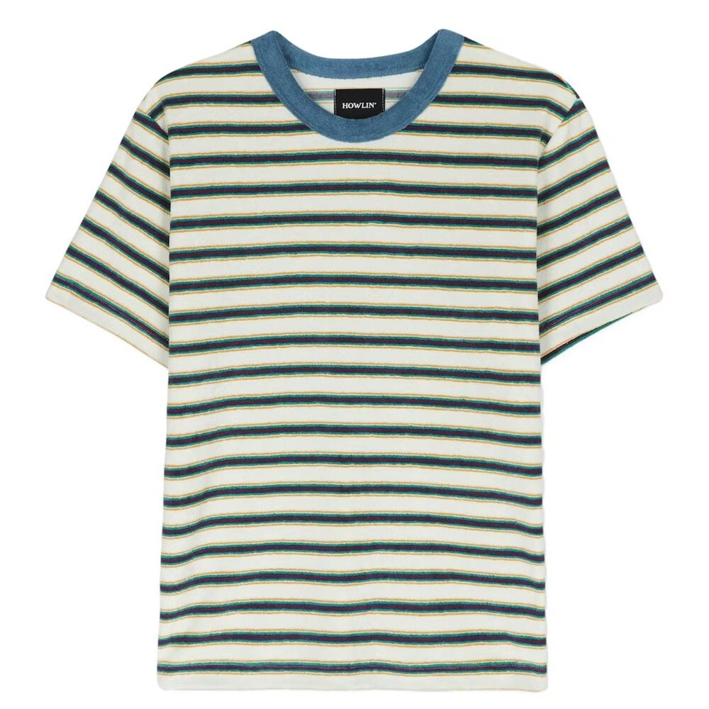Howlin Men's NWOT Terry Short Sleeve Tee Ecru Stripe Size M